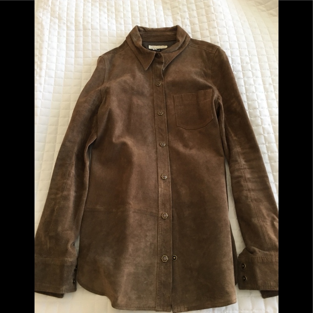 MY TRIBE suede button down shirt, Size S